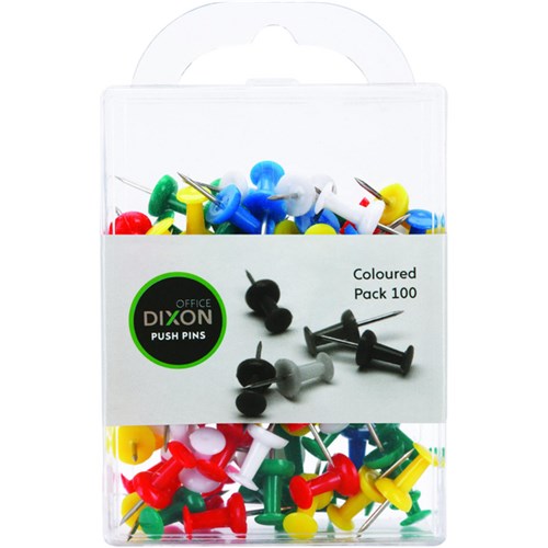 Dixon Push Pins Assorted Colours, Pack of 100