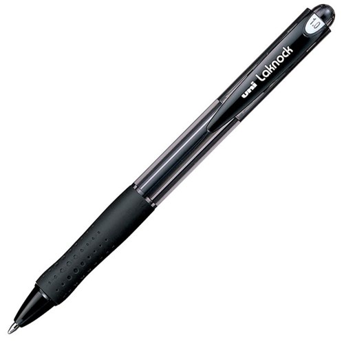 uni Laknock Black Retractable Ballpoint Pen 1.0mm Medium Tip