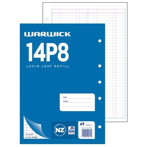 Warwick 14P8 A4 Ledger Pad Loose Leaf Refill 40 Leaves OfficeMax MySchool