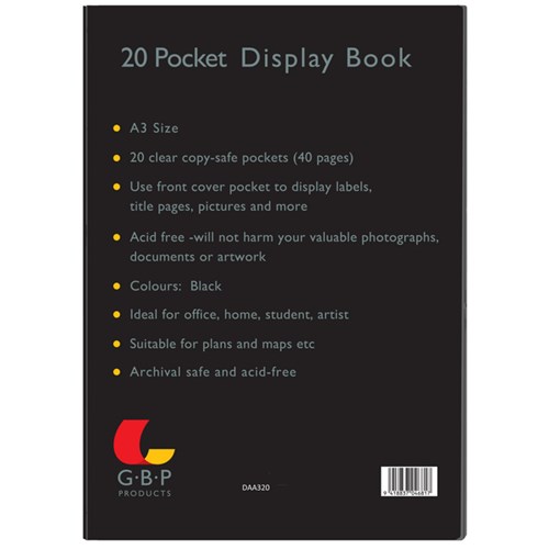 GBP A3 Display Book Insert Cover 20 Pocket