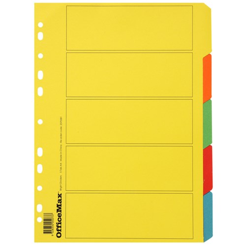 OfficeMax Index Dividers 5 Tab A4 Cardboard Coloured