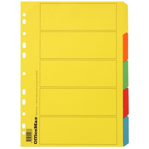 OfficeMax Index Dividers 5 Tab A4 Cardboard Coloured