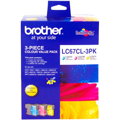 Brother LC67CL3-3PK Colour Ink Cartridges, Pack of 3