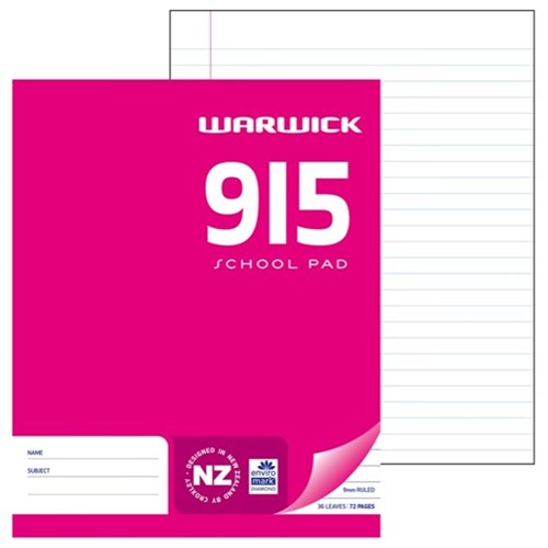 Warwick 9I5 School Pad 255x205mm 9mm Ruled 36 Leaves