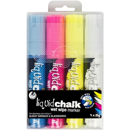 Texta Liquid Chalk Wet Wipe Window Markers 15mm Chisel Tip, Pack of 4