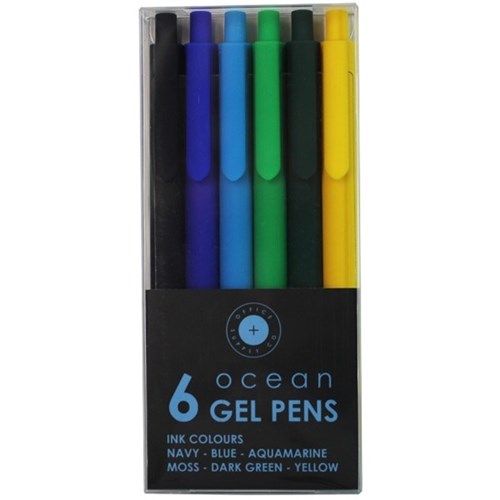 Supply Co Assorted Ocean Colours Soft Touch Gel Pen 0.5mm Tip, Pack of 6