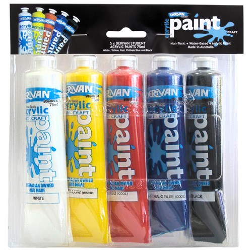 Derivan Student Acrylic Paint 75ml, Pack of 5