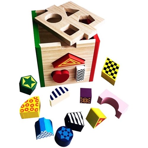 Wooden Shape Sorter Cube 13 Piece OfficeMax MySchool
