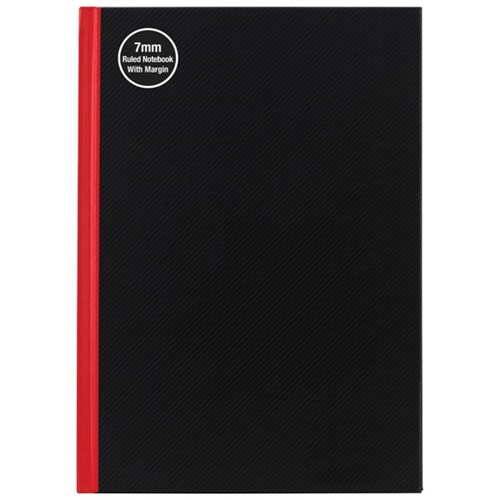 Milford A5 Hardcover Notebook 7mm Ruled Black/Red 200 Pages