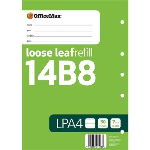 OfficeMax 14B8 LPA4 Loose Leaf Refill Pad 7mm Lined 50 Leaves