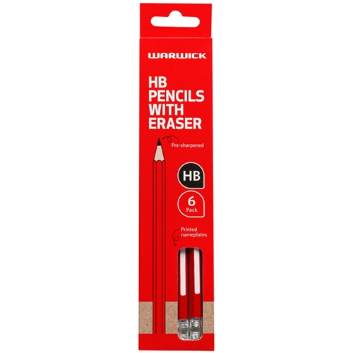 PENCIL WARWICK HB WITH ERASER SHARPENDED NAME TITLE PK/6