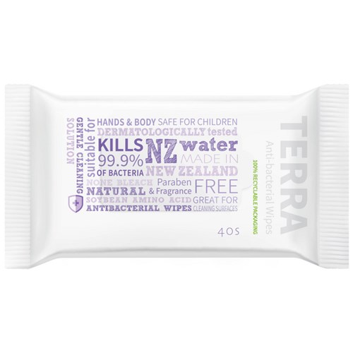 Terra Hand and Surface Wipes Antibacterial Bamboo, Pack of 40