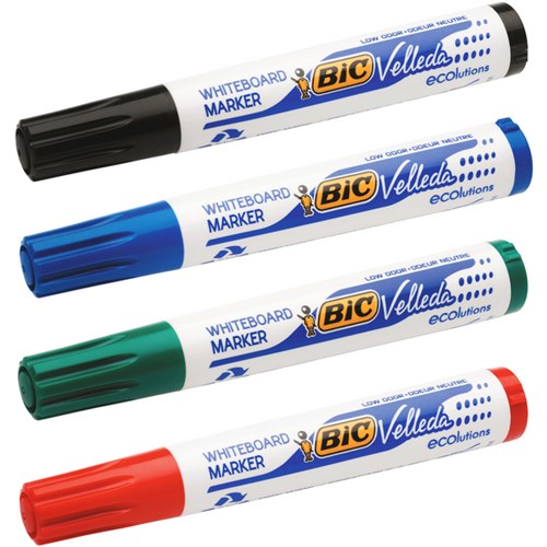 BIC Velleda ECOlutions Assorted Colours Whiteboard Markers Chisel Tip, Pack of 4