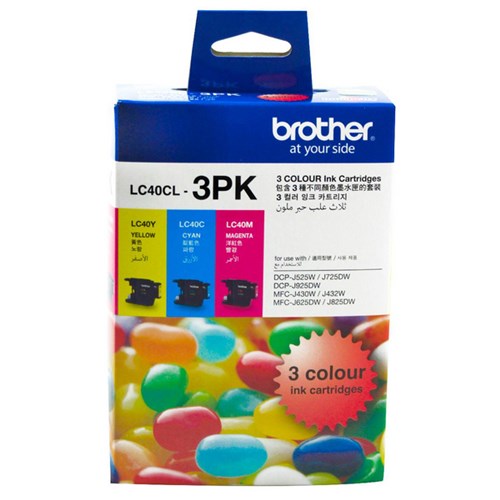 Brother LC40CL-3PK Colour Ink Cartridges, Pack of 3