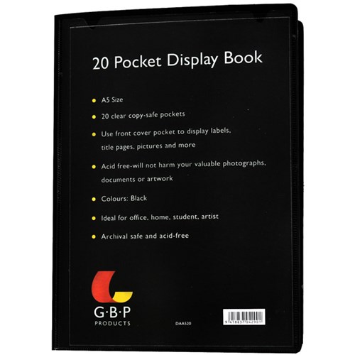 GBP A5 Display Book Insert Cover 20 Pocket Black