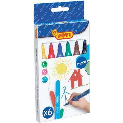 Jovi Maxi Felt Tip Markers Assorted Colours, Pack of 6