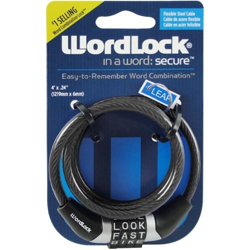 Wordlock 4 Letter Dial Bike Combination Padlock 6mmx1.2m OfficeMax