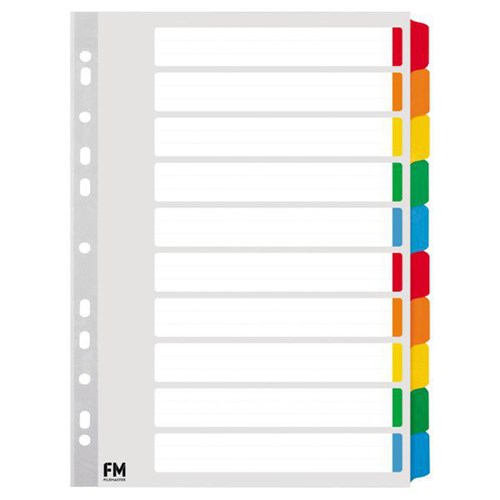 FM Index Dividers 10 Tab A4 Reinforced Cardboard Colour