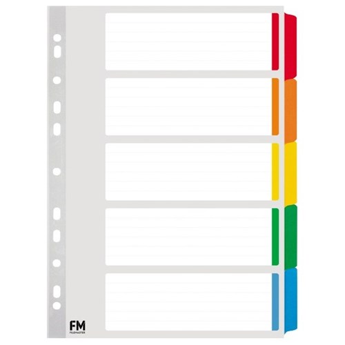 FM Index Dividers 5 Tab A4 Reinforced Cardboard Coloured