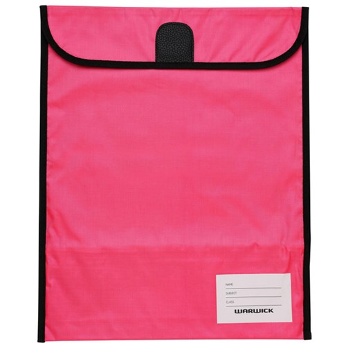 Warwick Homework Book Bag Hook and Loop Medium 290x360mm Pink