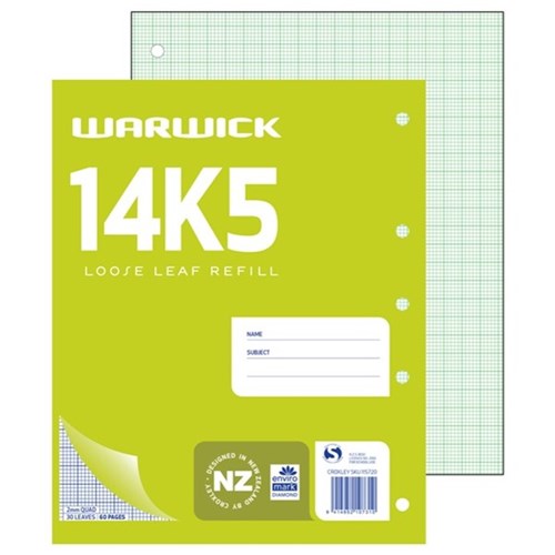 Warwick 14K5 Graph Pad Loose Leaf Refill 2mm Quad 30 Leaves