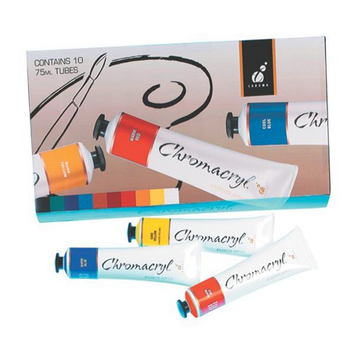 Chromacryl Student Acrylic Paint 75ml Assorted Colours, Set of 10