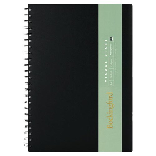 Bockingford A4 Spiral Visual Diary 60 Leaves 120gsm Black Paper