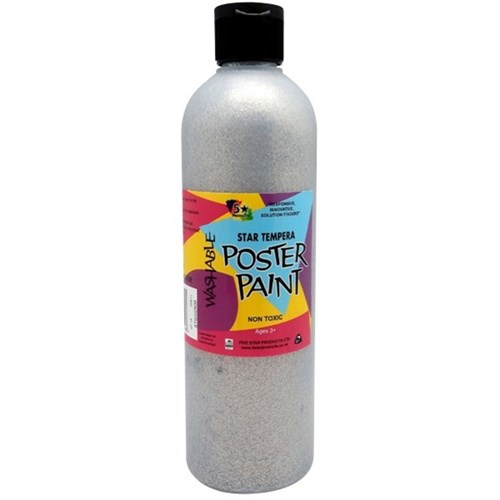 Five Star Tempera Poster Paint 500ml Glitter Silver OfficeMax MySchool