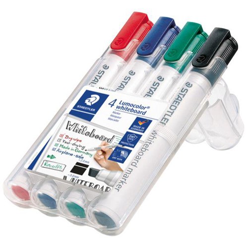 Staedtler Assorted Colours Lumocolor Whiteboard Markers Chisel Tip, Pack of 4