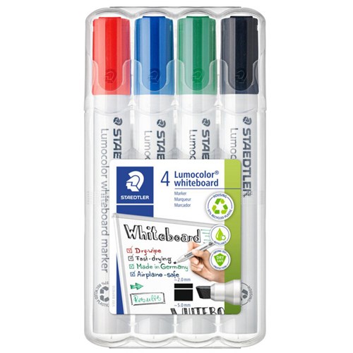 Staedtler Assorted Colours Lumocolor Whiteboard Markers Chisel Tip, Pack of 4