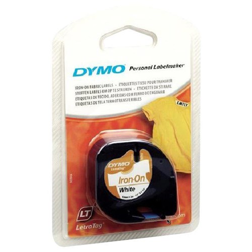 Dymo Labelling Tape Cassette LetraTag Iron-On Fabric 18771 12mm x 2m Black on White