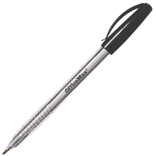 OfficeMax Capped Ballpoint Pens, Non Slip Grip, 1.0mm Medium Tip, Black