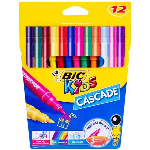 BIC Kids Cascade Felt Tip Markers Assorted Colours, Pack of 12