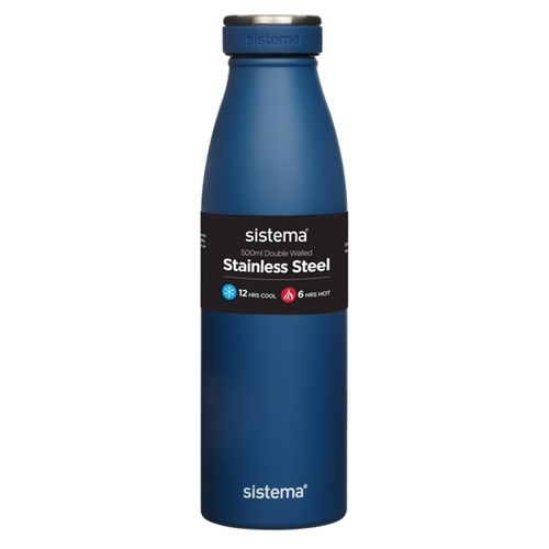 Sistema Stainless Steel Drink Bottle Double Wall 500ml Assorted Colours