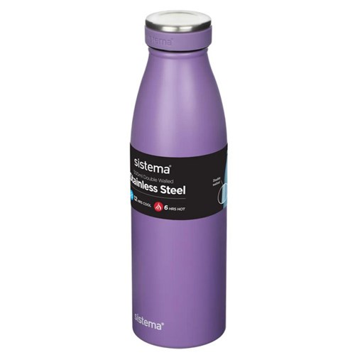 Sistema Stainless Steel Drink Bottle Double Wall 500ml Assorted Colours