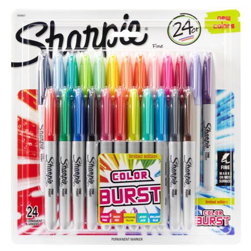 Sharpie Colour Burst Permanent Marker Fine Tip, Pack of 24